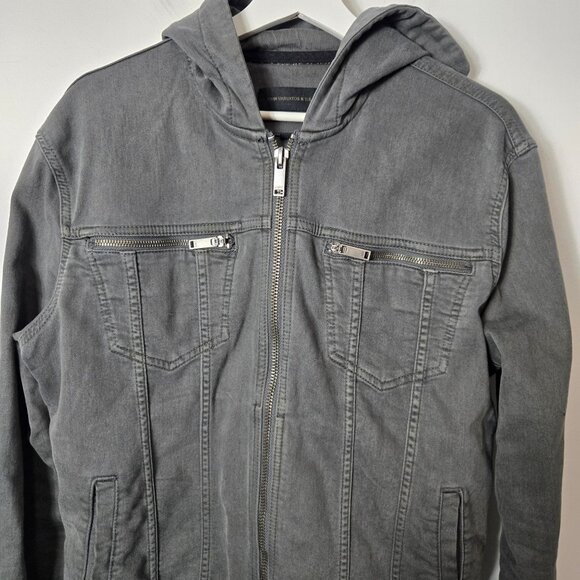 John Varvatos Men's Size M Scott Denim Hooded Shark Gray Trucker Jacket - Picture 2 of 12